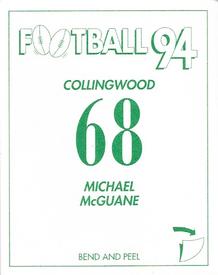 1994 Select AFL Stickers #68 Michael McGuane Back